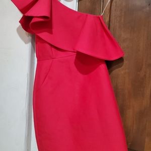 Halston Heritage One Shoulder Flounce Mini Dress 0